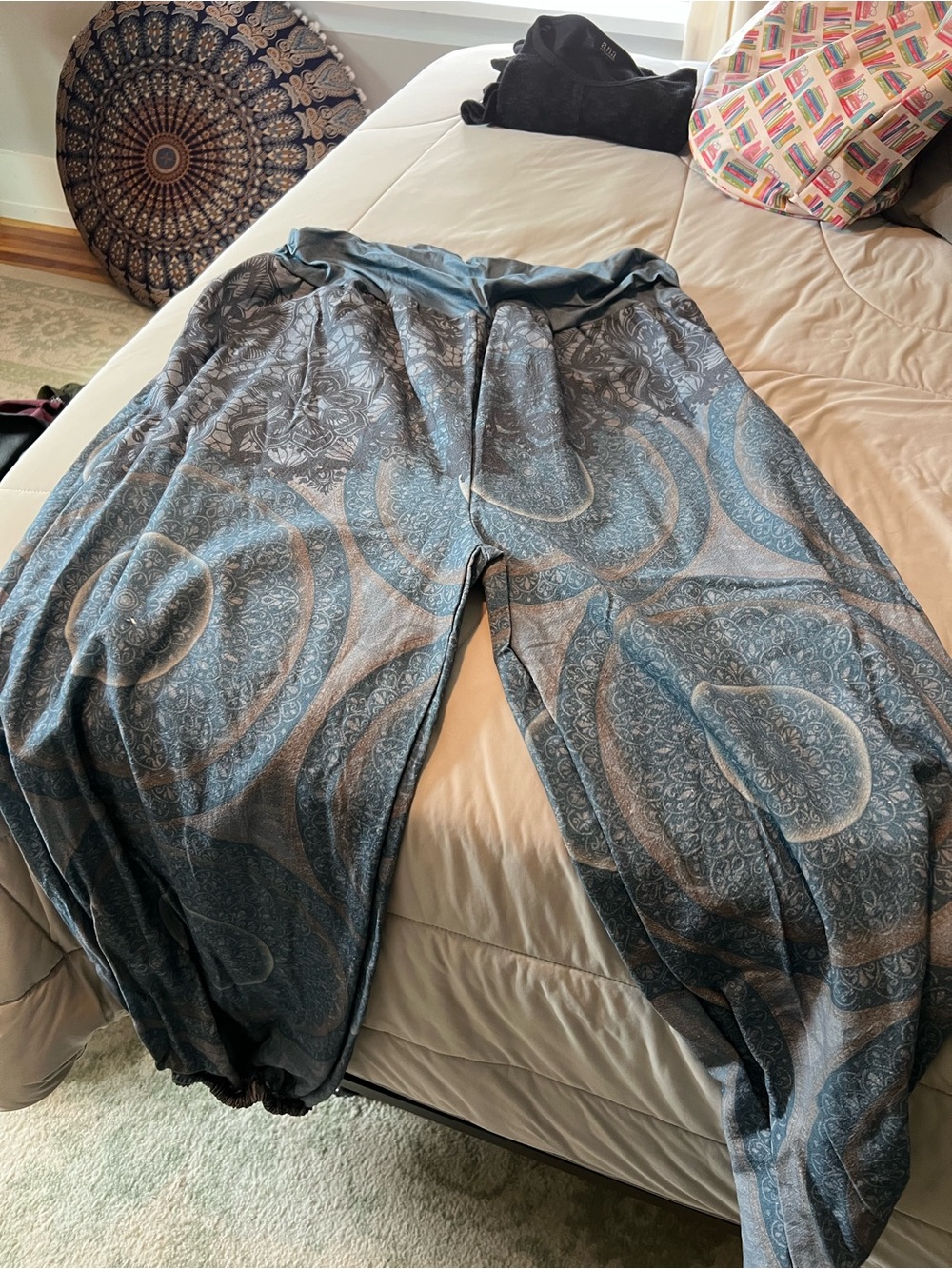 Women's Wide-Leg Patterned Jumpsuit Pants - Blue Gray